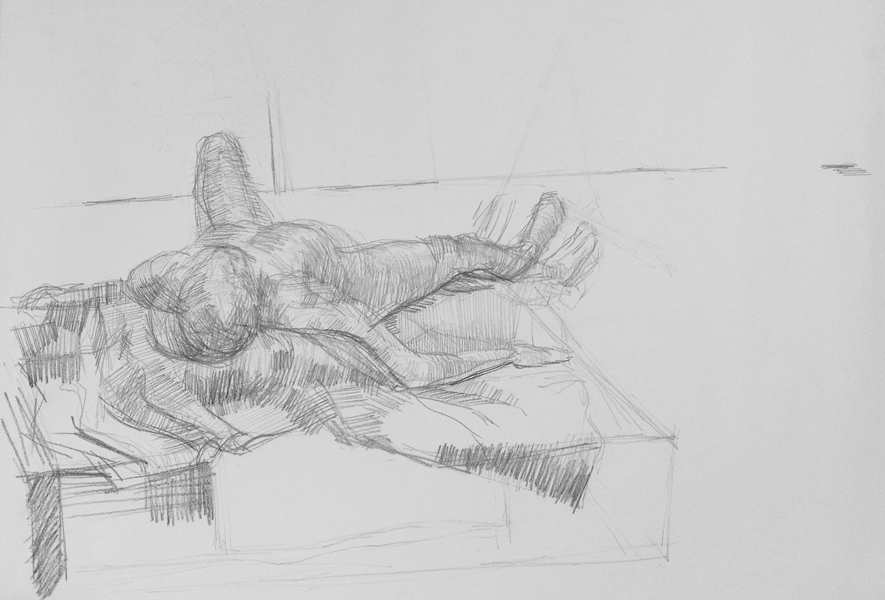 Pencil drawing of a man reclining