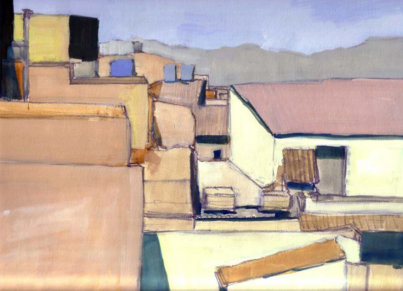 Painting of rooftops in Caltagirone