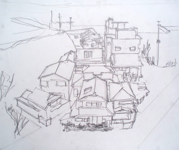 Sketch of houses in Ushibuka