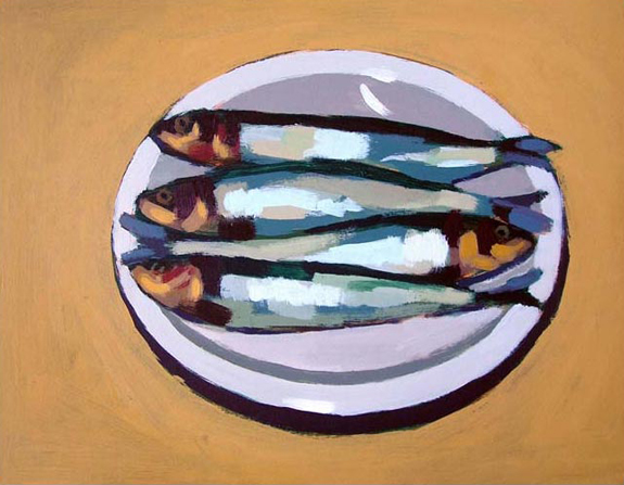 painting of four sardines